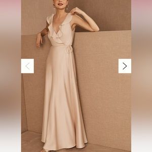 BHLDN Tansy Satin Charmeuse Maxi Dress (bridesmaid dress) color Oyster size 0